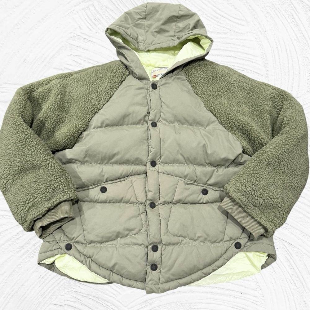 Anthropologie Pilcro Green Swing Puffer Sherpa Jacket Large - Picture 1 of 8
